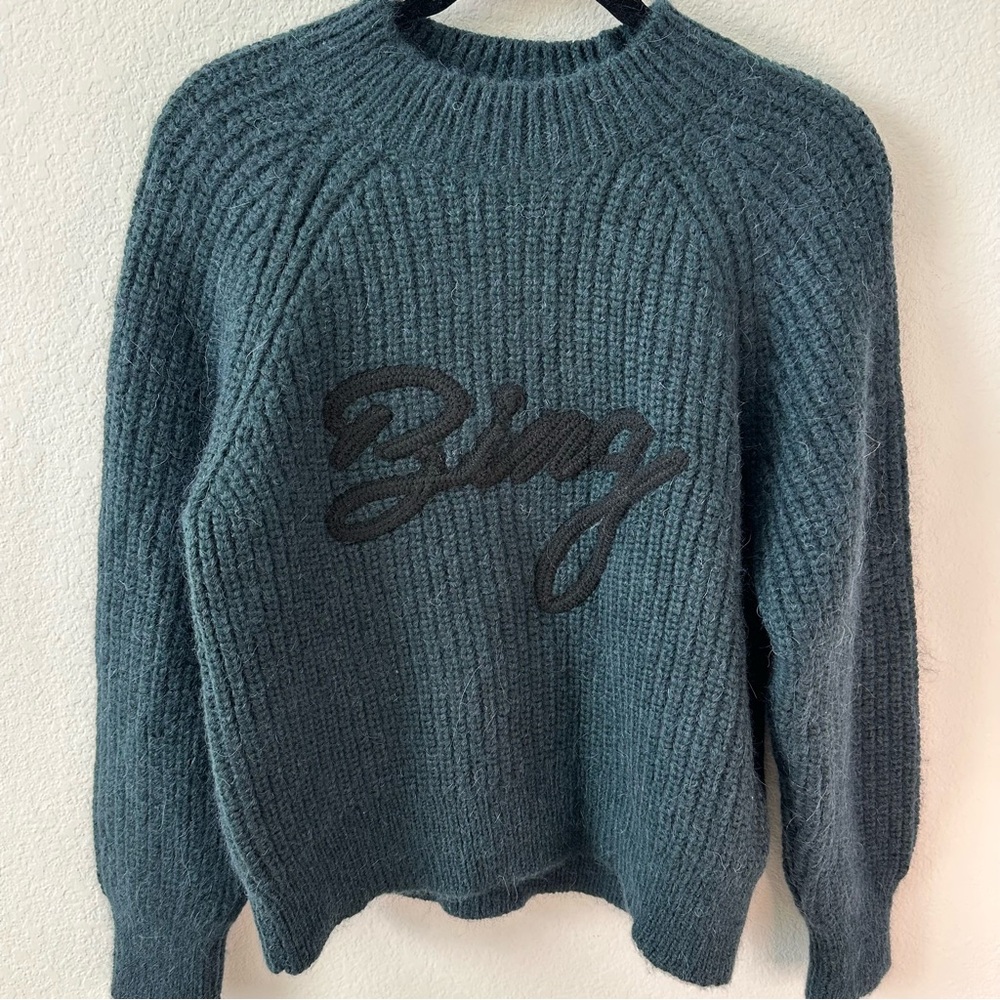 NWT Anine Bing Kendrick Sweater Logo Dark Teal SZ XS - Picture 3 of 8